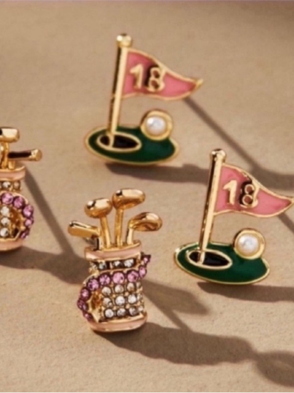 New! Gold Hole In One Golf Post Earrings Set (1047) NWOT